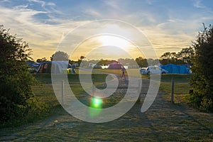 Caravan camp park at sunset in england uk