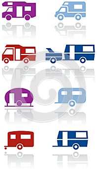 Caravan or camper van vector symbol set.