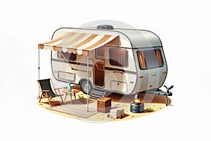 caravan camping isolated on white background