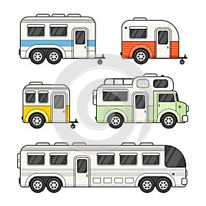 Caravan Camping Trailer Set on White Background. Vector