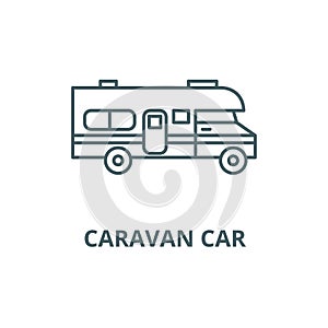 Caravan car line icon, vector. Caravan car outline sign, concept symbol, flat illustration