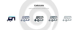 Caravan icon in different style vector illustration. two colored and black caravan vector icons designed in filled, outline, line