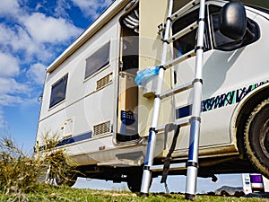 Caravan with ladder. Camper equipment