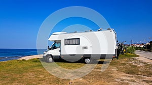 Caravan modenr car summer holidays by the sea outdoor ,caravan parked photo