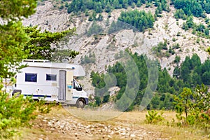 Caravan and Mont Ventoux in the distance. Provance France