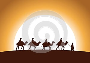 Caravan Muslim ride camel to mosque