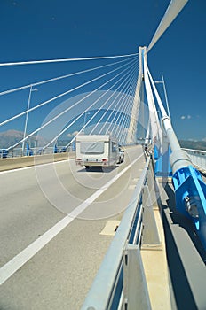 Caravan in rio antirio bridge, patra greece