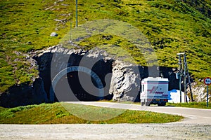 Caravan on road, 5 JULY 2018, Vikafjellet Norway