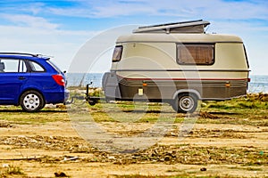 Caravan trailer camping on coast, Spain