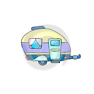 Caravan trailer with door and window. Travel vehicle vector illustration on white background. Camper or trailer isolated