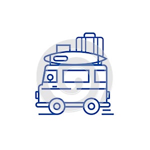Caravan,travel camping trailer line icon concept. Caravan,travel camping trailer flat vector symbol, sign, outline