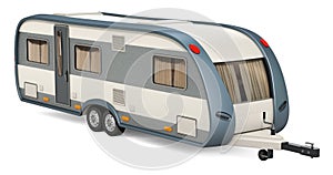 Caravan, travel trailer. 3D rendering