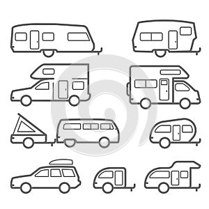 Caravans and camper trailers - road trip icons photo
