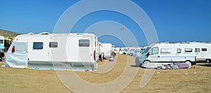 Caravans cars parked on the beach of prasonisi in rhodes island greee