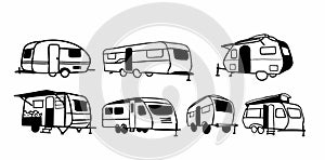 Caravans Set Illustration Minimalist Doodle Vector for Travel and Adventure Designs photo