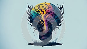 a caravel-shaped light bulb with a brain inside