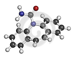 Carbamazepine anticonvulsant and mood stabilizing drug molecule. Used to treat epilepsy convulsions, bipolar disorder and a.