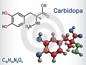 Carbidopa molecule. It is dopa decarboxylase inhibitor used for treatment of idiopathic Parkinson disease. Structural chemical