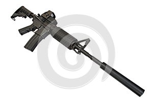 Carbine with silencer isolated on a white background