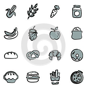 Carbohydrate Food or Carbs Food Icons Freehand 2 Color