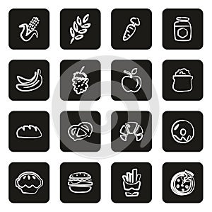 Carbohydrate Food or Carbs Food Icons Freehand White On Black