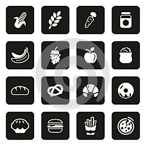 Carbohydrate Food or Carbs Food Icons White On Black