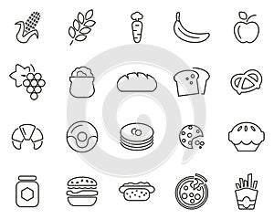 Carbohydrate Food Icons Thin Line Set Big