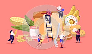 Carbohydrate Nutrition Concept. Tiny Characters Eating Sugar and Wheat Food. Healthy and Unhealthy Carbs Types