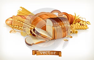 Carbohydrates. Bread, pasta, wheat and cereals. Vector illustration photo