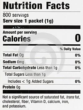 Carbohydrates protein sodium salt food label
