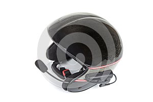 Carbon Aramid Helmet with microphone on a white