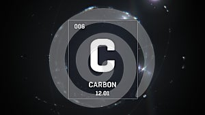 Carbon as Element 6 of the Periodic Table 3D animation on silver background