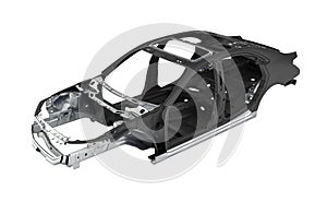 Carbon body car with metal elements isolated on white 3d illustration without shadow