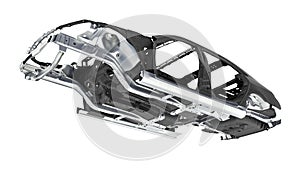 Carbon body car with metal elements  on white background 3d illustration