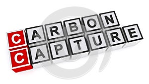 Carbon capture word block on white