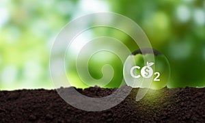 Carbon credit concept. Tradable certificate to drive industrial process in the direction of low emissions. photo