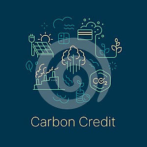 Carbon credit concept vector illustration. Line art style background design for Article, Web page, Banner, Poster, Print ad, etc.