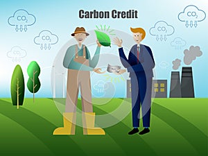 Carbon credits, Net zero emission, Clean technology, Renewable energy concept