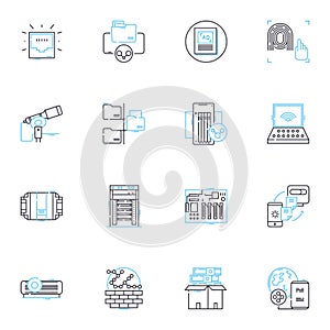 Carbon dating linear icons set. Radiocarbon, Isotopes, Decay, fossils, accuracy, geochronology, calibration line vector photo