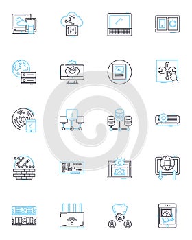 Carbon dating linear icons set. Radiocarbon, Isotopes, Decay, fossils, accuracy, geochronology, calibration line vector photo