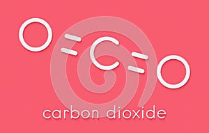 Carbon dioxide CO2 molecule, flat icon style. Greenhouse gas. Skeletal formula.