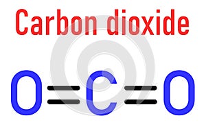 Carbon dioxide CO2 molecule, flat icon style. Greenhouse gas. Skeletal formula.