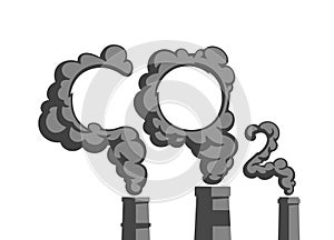 Carbon dioxide (CO2) emissions from industrial factory. Factory smokestacks. Environment pollution concept