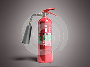 Carbon Dioxide Fire extinguisher 3d render on grey background