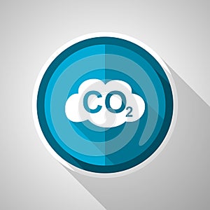 Carbon dioxide symbol, flat design vector blue icon with long shadow