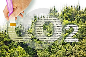 From carbon dioxide to oxygen - CO2 Net-Zero Emission - Carbon Neutrality concept against a forest with removing letter C from CO2