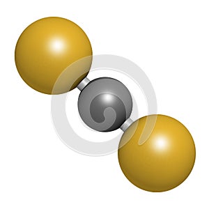 Carbon disulfide (CS2) molecule. Liquid used for fumigation and as insecticide