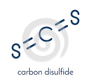 Carbon disulfide CS2 molecule. Liquid used for fumigation and as insecticide. Skeletal formula.