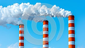 Carbon emissions factory chimneys emitting smoke, creating thick smog environmental consequences