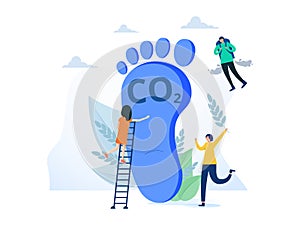 Carbon footprint as CO2 emission pollution amount in air tiny person concept. Dioxide greenhouse gases as climate change photo